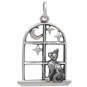 Sterling Silver Cat in the Window Charm 25x16mm