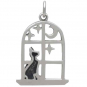 Sterling Silver Cat in the Window Charm 25x16mm