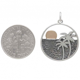 Sterling Silver Palm Tree Pendant with Bronze Sun 