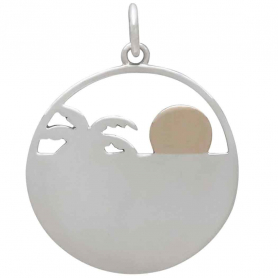 Sterling Silver Palm Tree Pendant with Bronze Sun 
