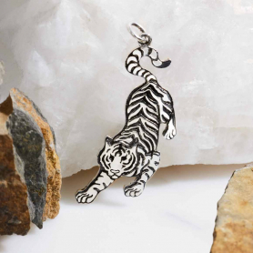 Sterling Silver Prowling Tiger Pendant 35x14mm