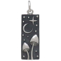 Sterling Silver Rectangle Mushrooms and Moon Charm Front View