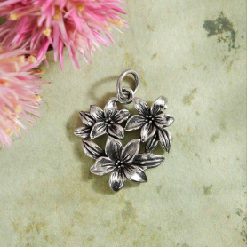 Sterling Silver Flower Cluster Charm 21x17mm