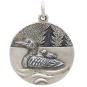 Sterling Silver Loon with Baby Pendant Front View