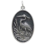 Sterling Silver Heron in Pond Pendant 30x16mm front view