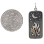 Mixed Metal Campfire under the Moon Charm 28x11mm next to dime