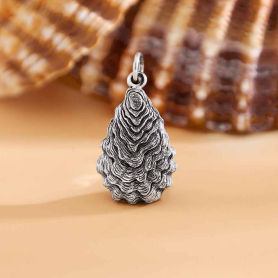 Sterling Silver Oyster Shell Charm 25x13mm