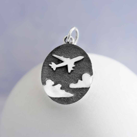 Sterling Silver Flying Airplane Pendant 20x12mm