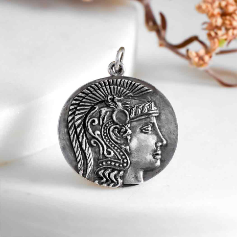 Sterling Silver Goddess Athena Coin Pendant 