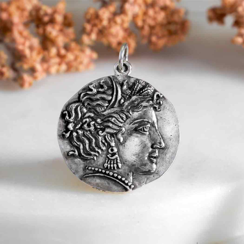 Sterling Silver Goddess Demeter Coin Pendant