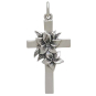 Sterling Silver Cross with Lily Flowers Charm Front View