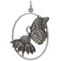 Sterling Silver Butterfly on Flower Pendant Front View