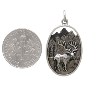 Sterling Silver Elk in Meadow Pendant with Dime