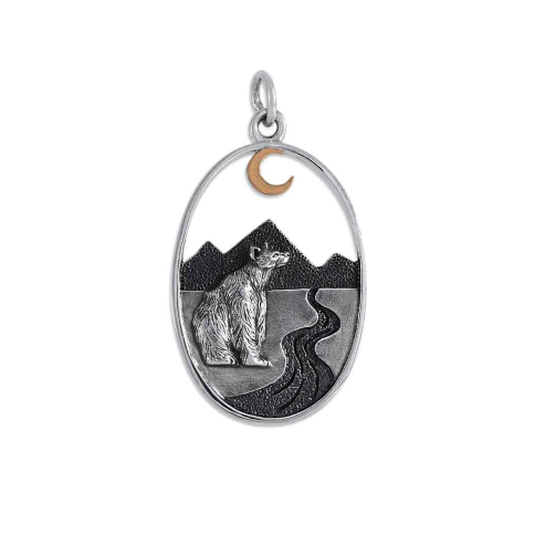 Nina Designs Silver Bear with Mountains and Bronze Moon Charm