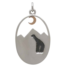 Silver Bear with Mountains and Bronze Moon Charm Back View