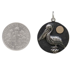 Sterling Silver Pelican Charm with Bronze Sun with Dime