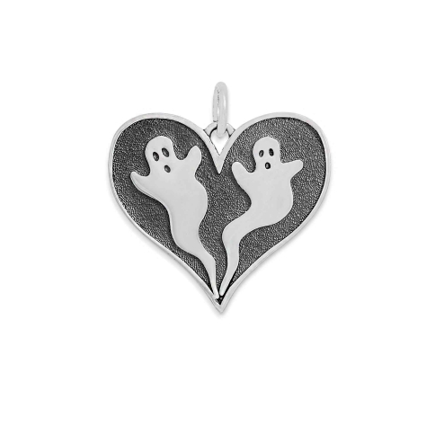 Nina Designs Sterling Silver Two Ghosts in a Heart Pendant 20x20mm