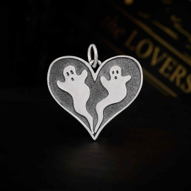 Sterling Silver Two Ghosts in a Heart Pendant 20x20mm