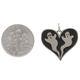 Sterling Silver Two Ghosts in a Heart Pendant with Dime