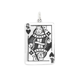 Sterling Silver Queen Playing Card Pendant 29x16mm