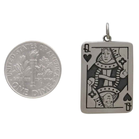 Sterling Silver Queen Playing Card Pendant with Dime