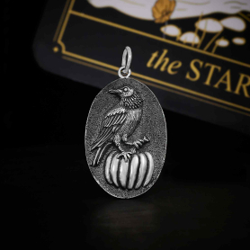 Sterling Silver Raven and Pumpkin Charm 28x15mm