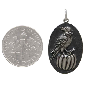Sterling Silver Raven and Pumpkin Charm with Dime
