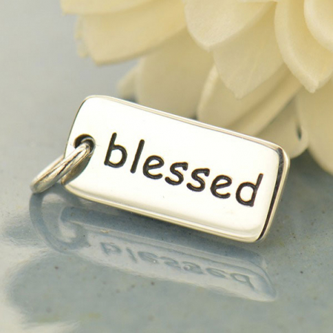 Sterling Silver Word Charms - Blessed 18x7mm