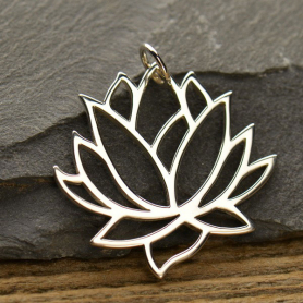 Sterling Silver Lotus Pendant - Large 35x31mm