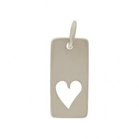 Sterling Silver Rectangle Charm with Heart Cutout 18x7mm