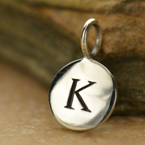 Sterling Silver Letter Charms - Initial K 13x8mm