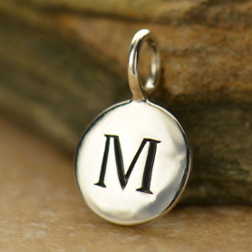 Sterling Silver Letter Charms - Initial M 13x8mm