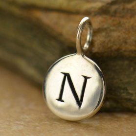 Sterling Silver Letter Charm - Initial N 13x8mm