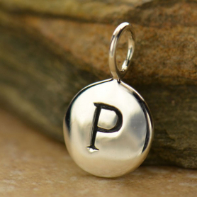 Sterling Silver Letter Charm - Initial P 13x8mm