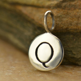 Sterling Silver Letter Charm - Initial Q 13x8mm