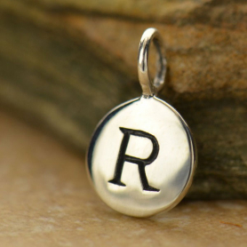 Sterling Silver Letter Charm - Initial R 13x8mm