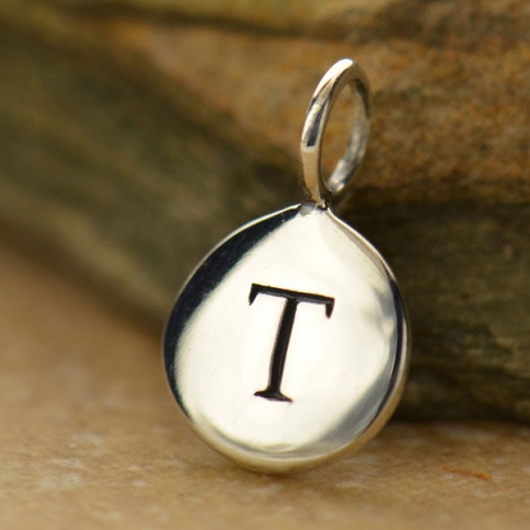 Sterling Silver Letter Charm - Initial T 13x8mm