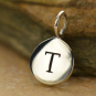 Sterling Silver Letter Charm - Initial T 13x8mm