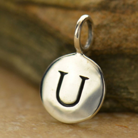Sterling Silver Letter Charm - Initial U 13x8mm