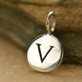 Sterling Silver Letter Charm - Initial V 13x8mm