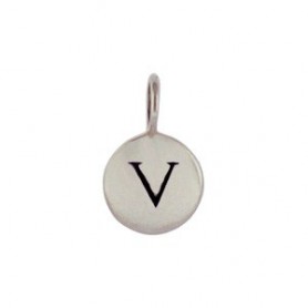 Sterling Silver Letter Charm - Initial V 13x8mm