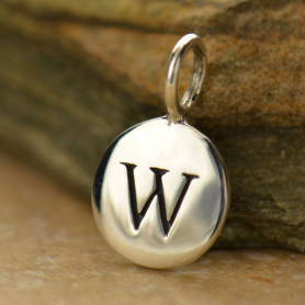 Sterling Silver Letter Charm - Initial W 13x8mm