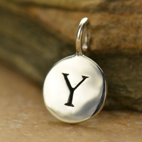 Sterling Silver Letter Charm - Initial Y 13x8mm
