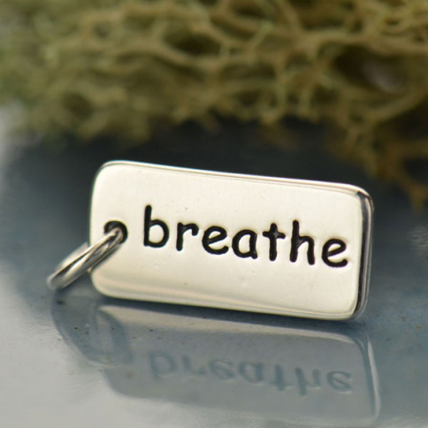 Sterling Silver Word Charm - Breathe 18x7mm