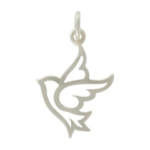 Sterling Silver Peace Dove Charm - Animal Charm 22x13mm