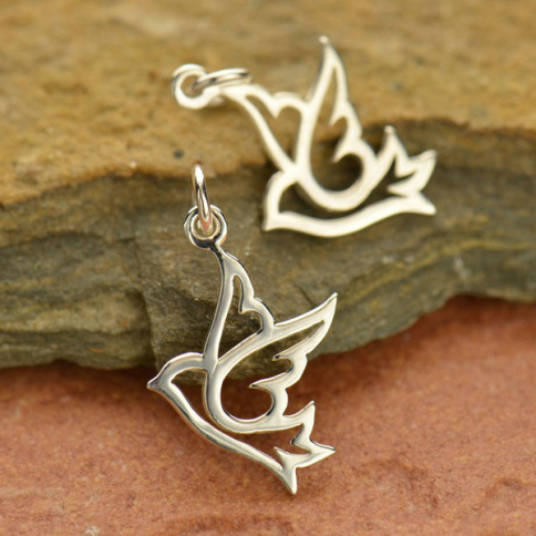 Sterling Silver Peace Dove Charm - Animal Charm 22x13mm