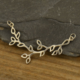 Sterling Silver Branch with Leaves Pendant Festoon 27x51mm