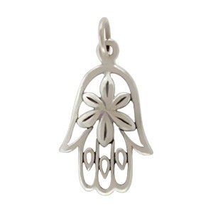 Sterling Silver Hamsa Hand Charm with Flower 23x12mm