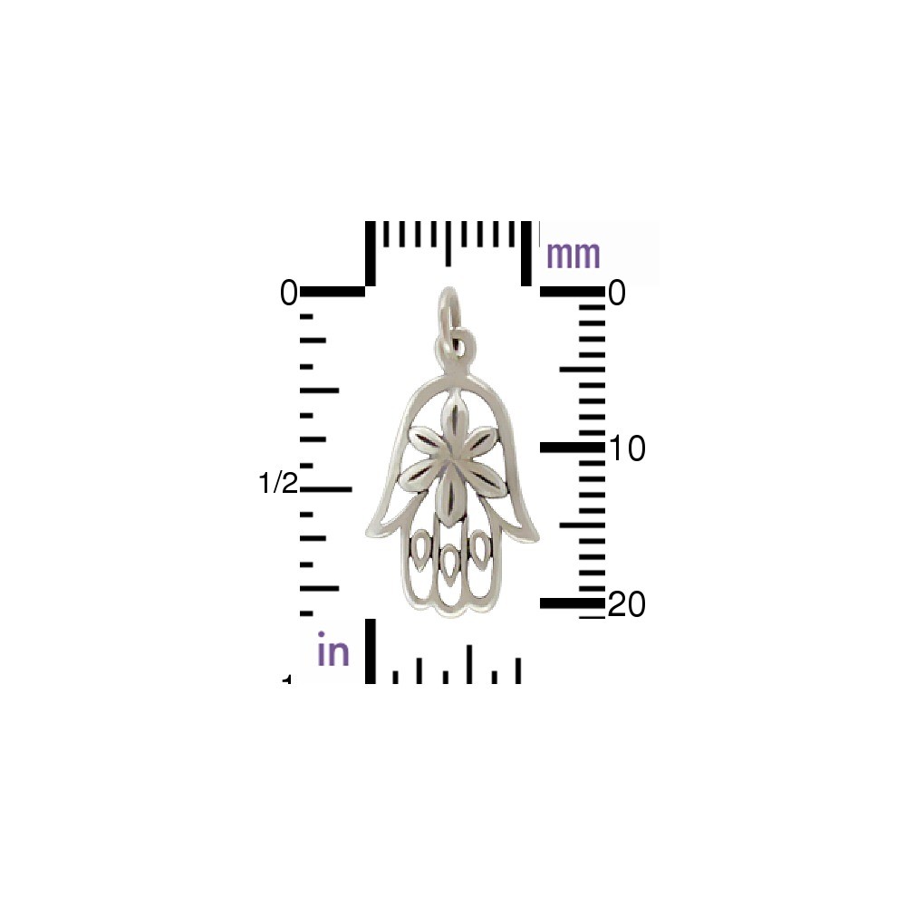 Sterling Silver Hamsa Hand Charm with Flower 23x12mm