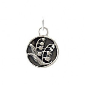 Sterling Silver Small Circle Charm w Etched Flowers 17x10mm